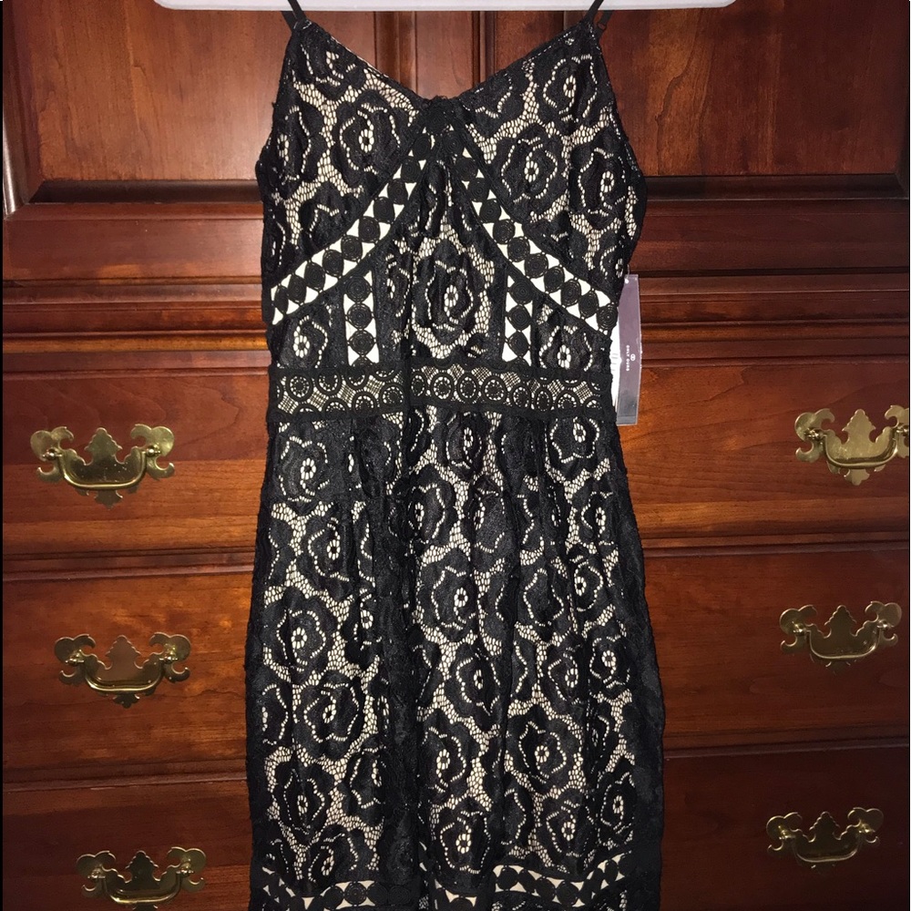 Aqua black and nude dress